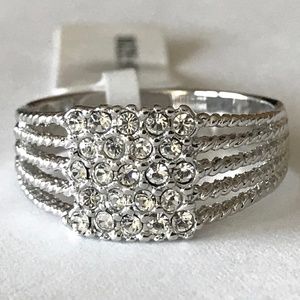 Silver Art Deco Cable Cocktail Ring Size 9 10 Rhodium Plated Anniversary Band
